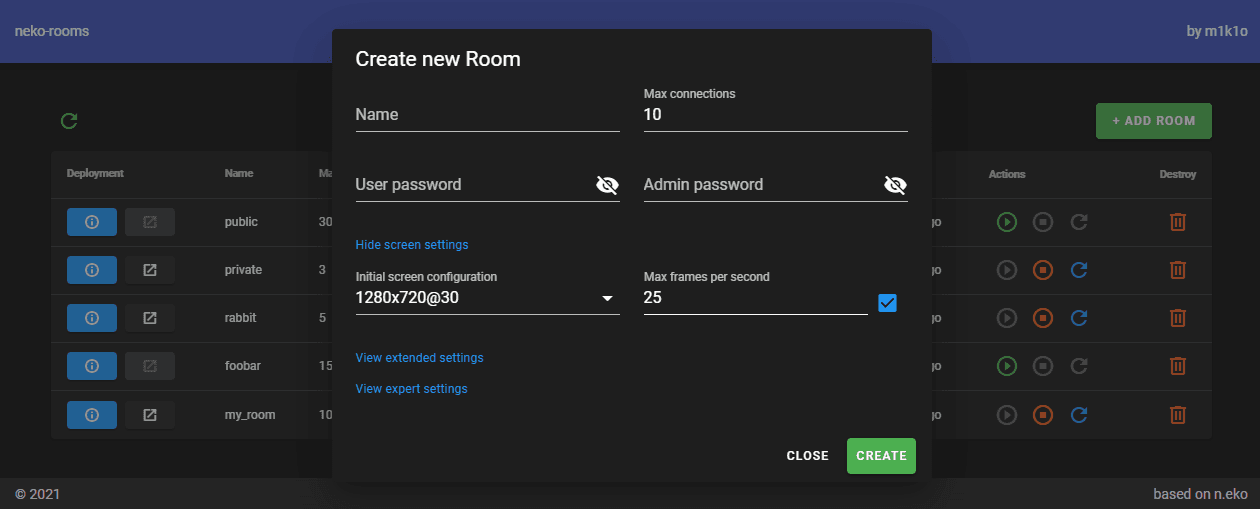 Open source project neko-rooms simulates browser n.eko advanced version